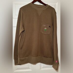 Arthur Beale Brown Crewneck Sweater  Zip Flower Pocket‎ Men's Size Medium.